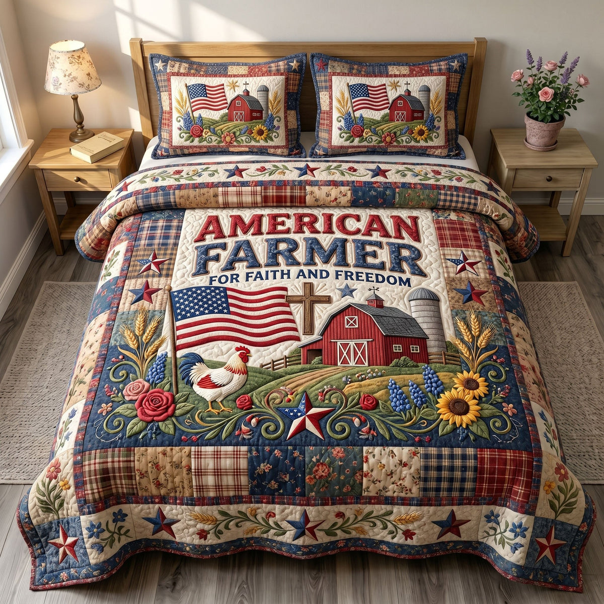 Christian Patriotic 3-Piece Quilted Bedding Set - Design 6 — quilt and two matching pillow shams