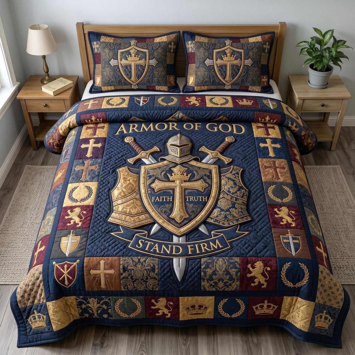 Armor Of God 3-Piece Quilted Bedding Set - Design 53 — quilt and two matching pillow shams