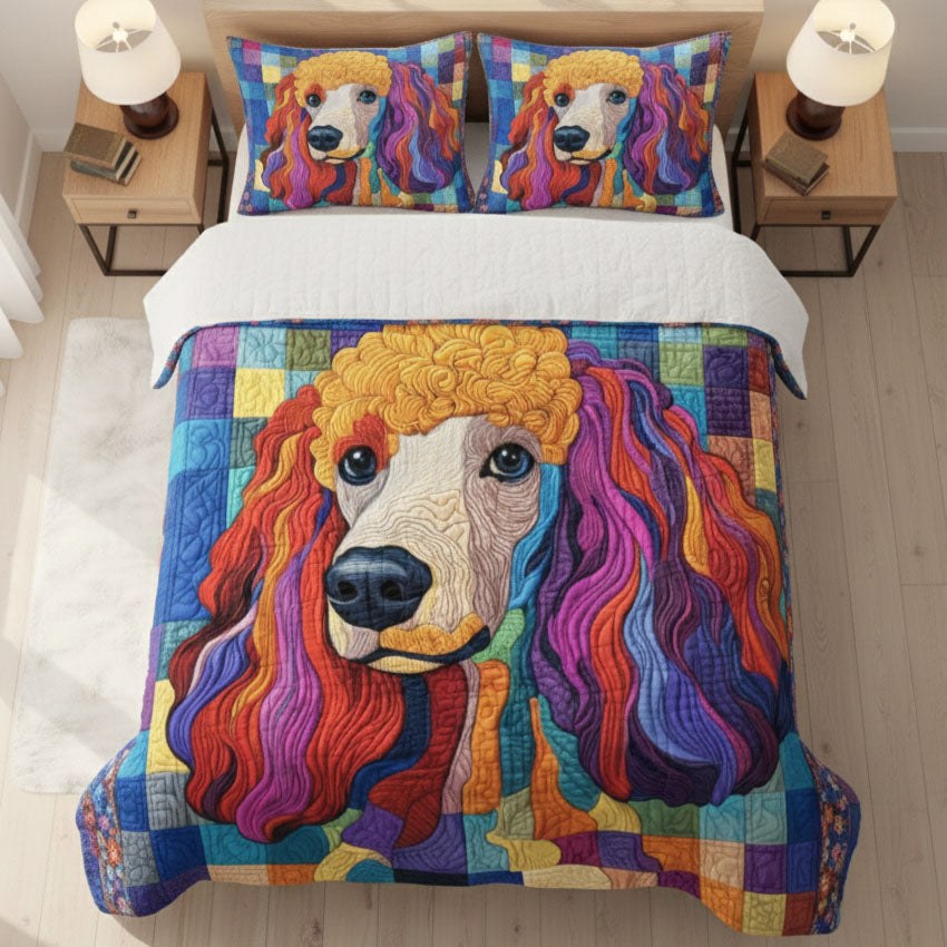 Adorable Poodle 3-Piece Quilted Bedding Set - Design 2 — quilt and two matching pillow shams