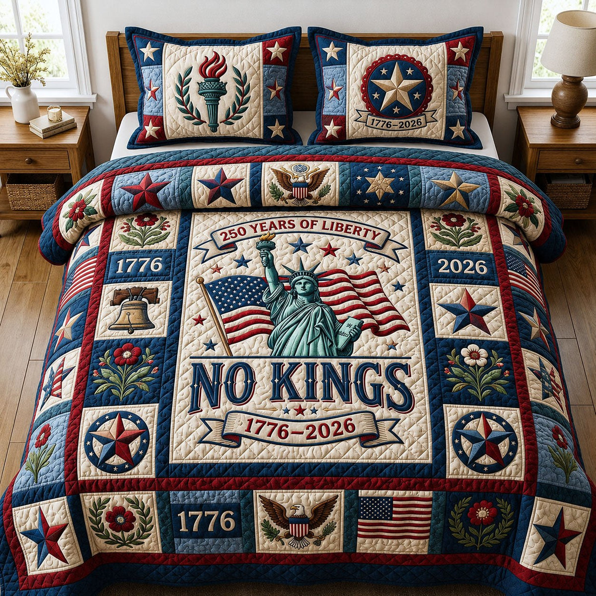 250 Years Of Liberty 3-Piece Quilted Bedding Set — quilt and two matching pillow shams