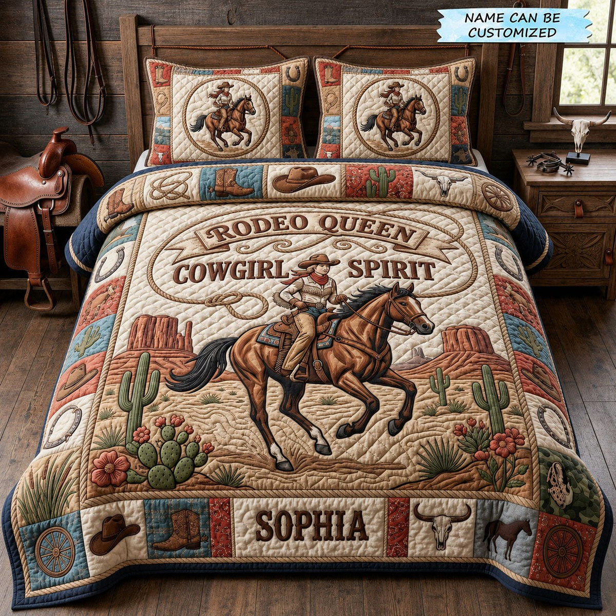 Cowgirl Spirit 3-Piece Quilted Bedding Set QTCUZ — quilt and two matching pillow shams