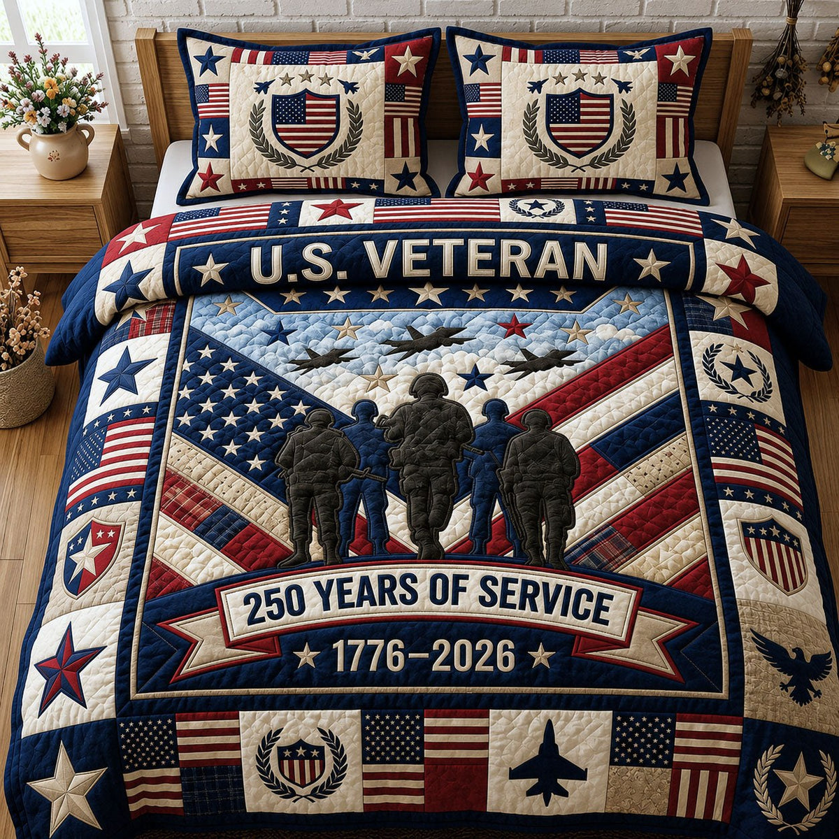 250 Years Of Service 3-Piece Quilted Bedding Set — quilt and two matching pillow shams