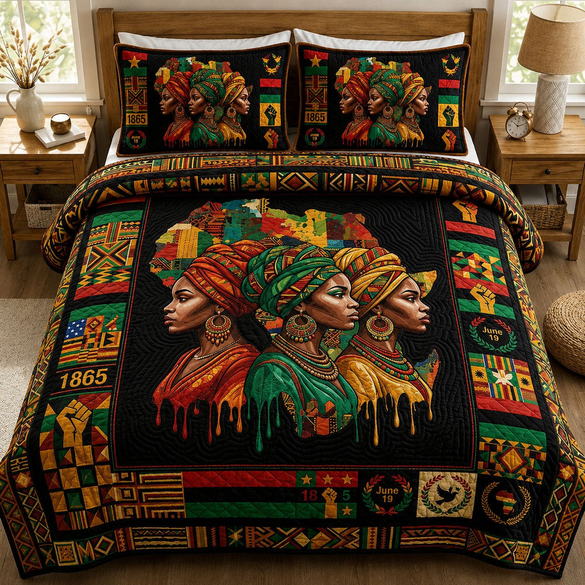 Africa Legacy 3-Piece Quilted Bedding Set - Design 2 — quilt and two matching pillow shams