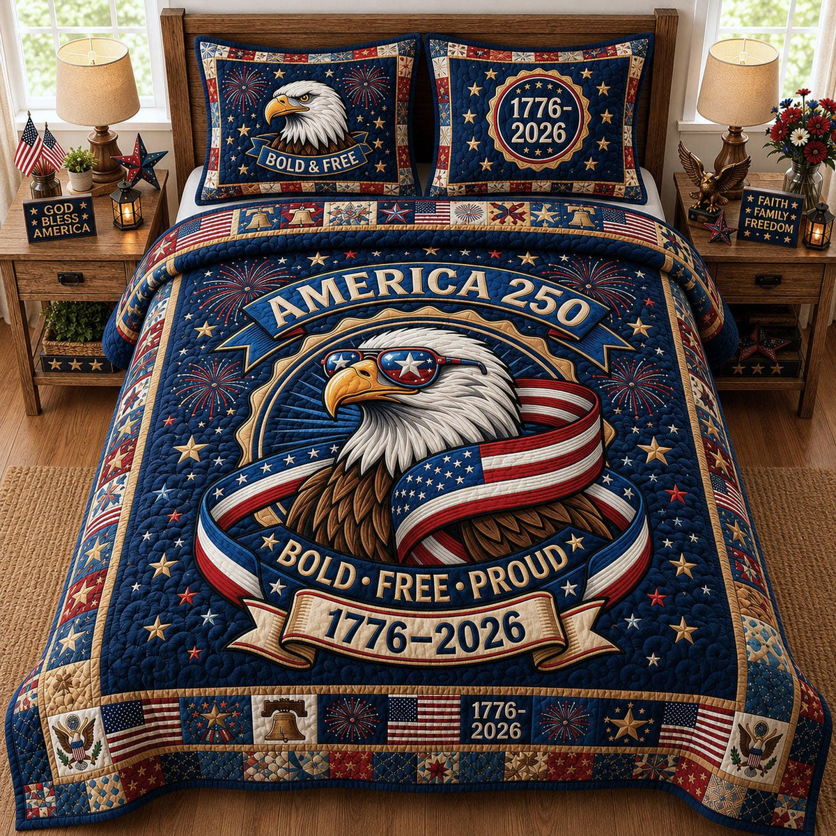 Bold Free Proud 3-Piece Quilted Bedding Set — quilt and two matching pillow shams
