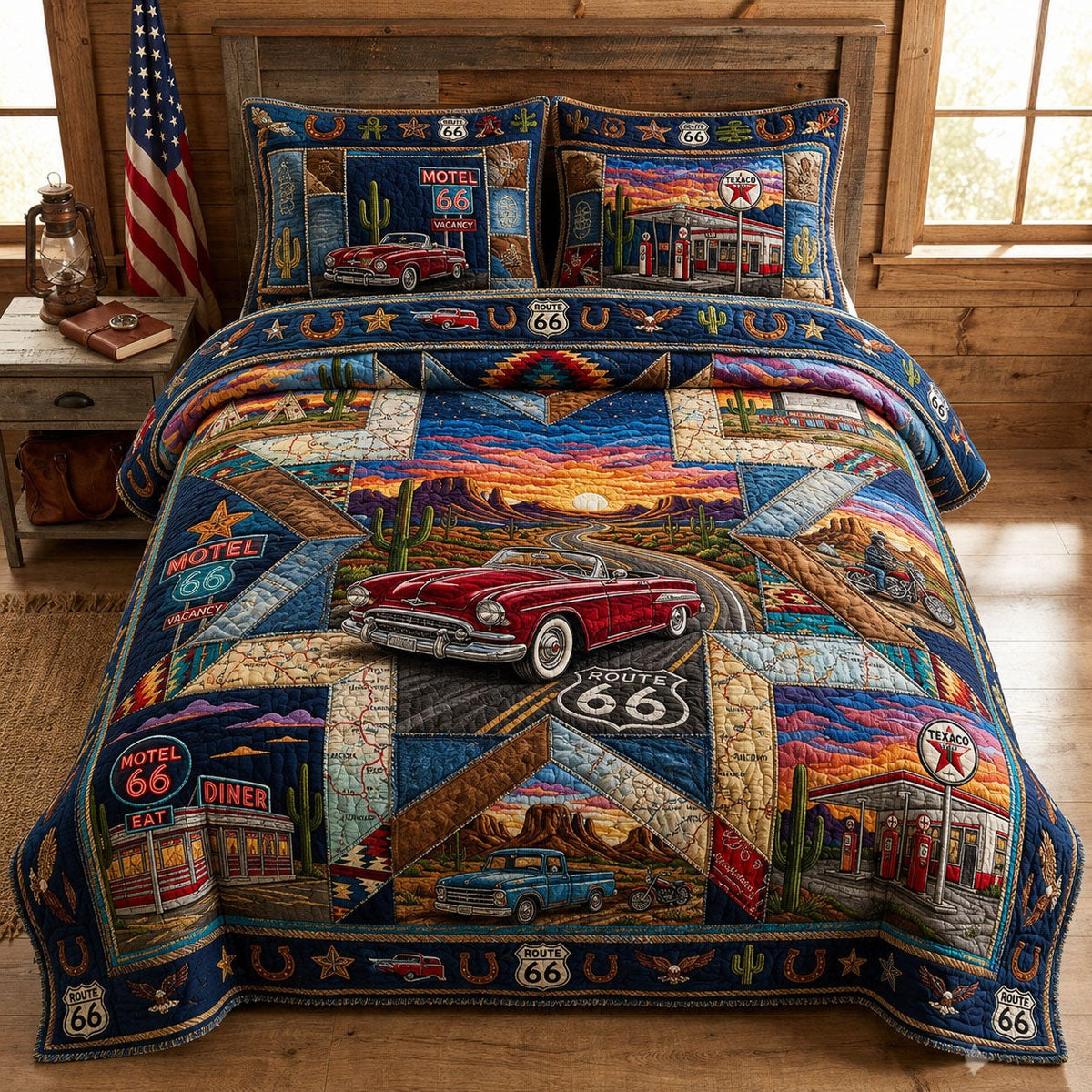 Across America Map 3-Piece Quilted Bedding Set — quilt and two matching pillow shams