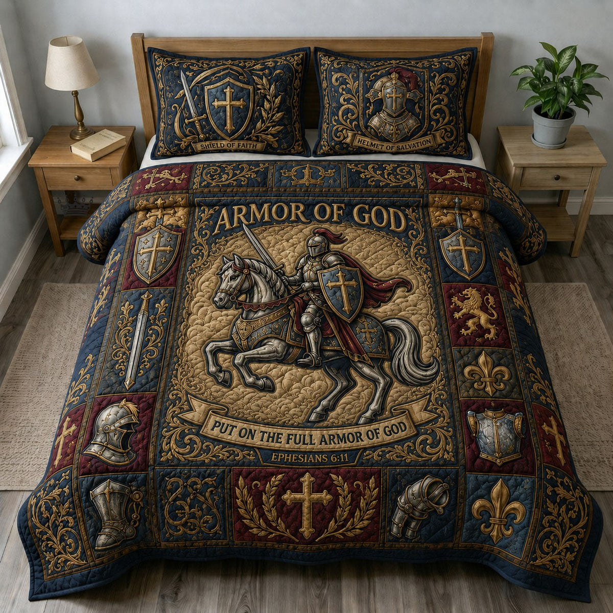 Armor Of God 3-Piece Quilted Bedding Set - Design 60 — quilt and two matching pillow shams