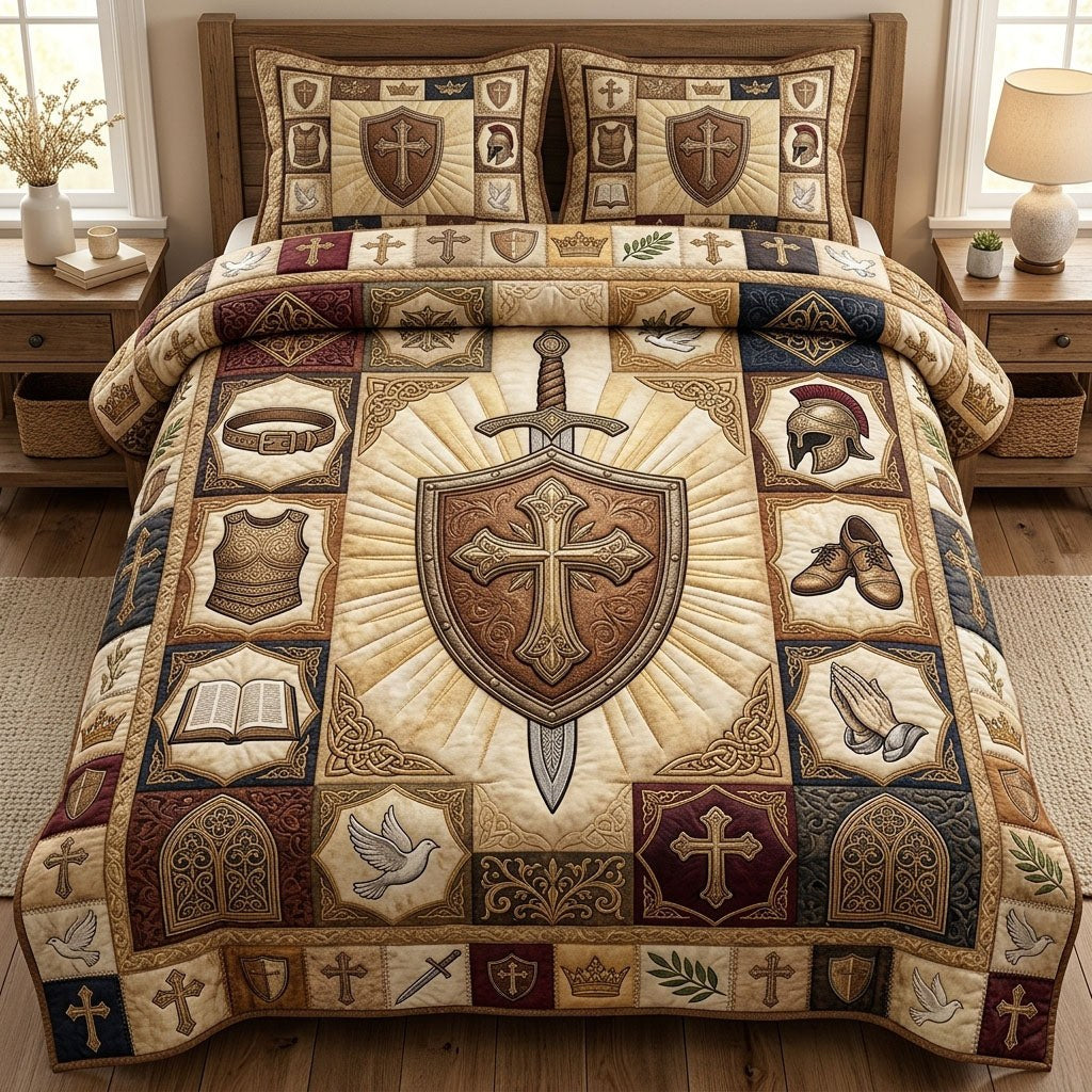 Be Strong In The Lord 3-Piece Quilted Bedding Set - Design 2 — quilt and two matching pillow shams