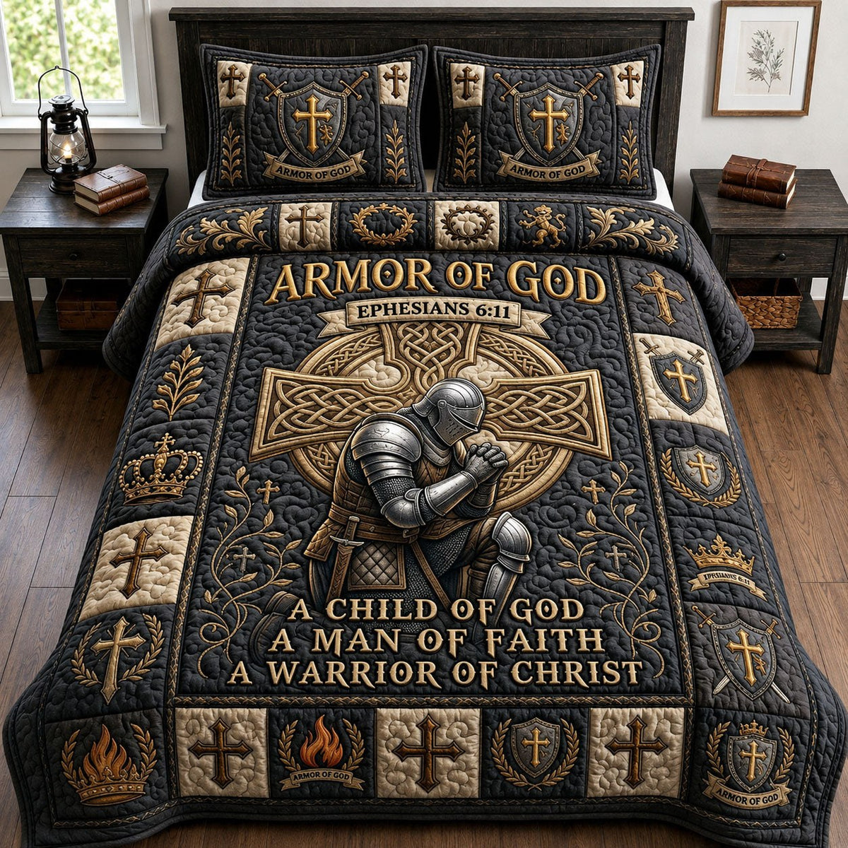 Armor Of God 3-Piece Quilted Bedding Set - Design 73 — quilt and two matching pillow shams