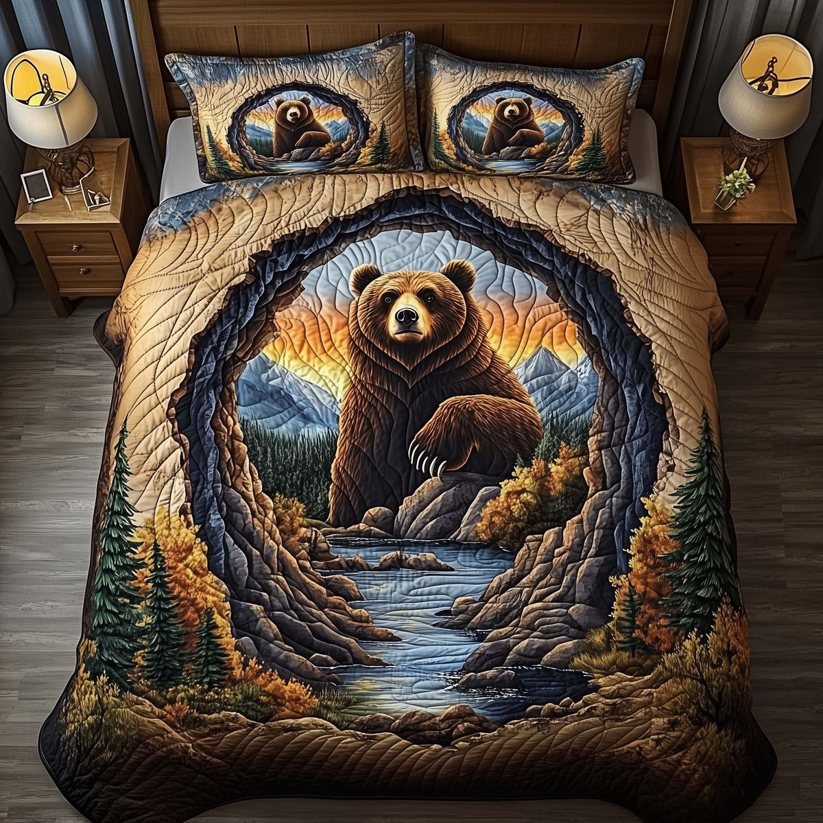 Canyon Bear 3-Piece Quilted Bedding Set — quilt and two matching pillow shams