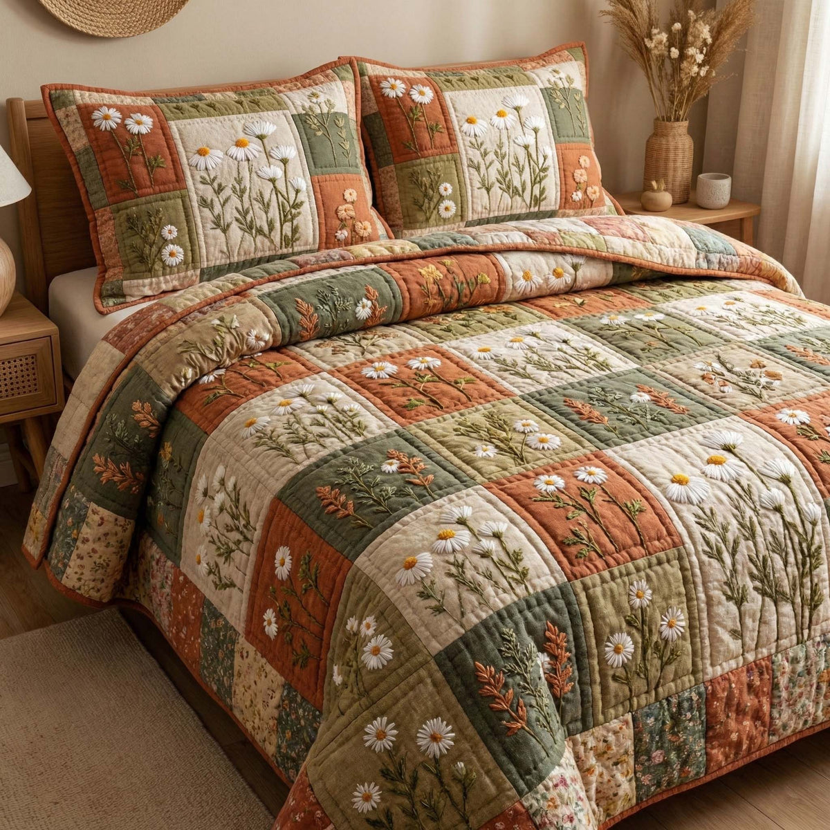 Blossom Grace 3-Piece Quilted Bedding Set - Design 7 — quilt and two matching pillow shams