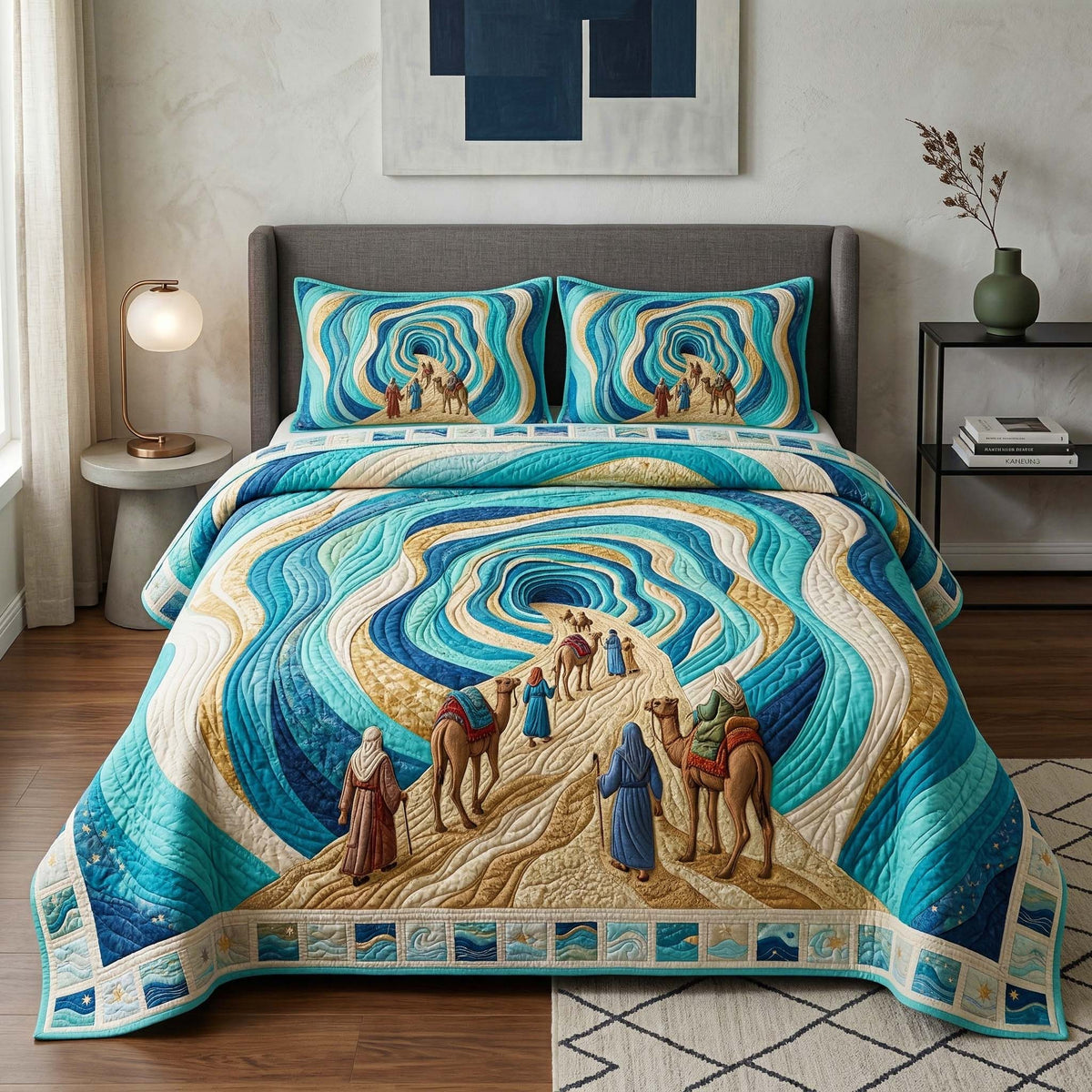 Desert Vortex 3-Piece Quilted Bedding Set — quilt and two matching pillow shams