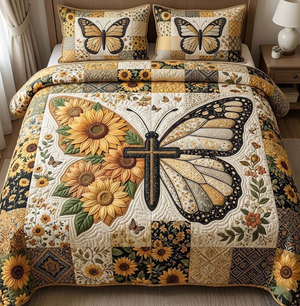 Amber Wings 3-Piece Quilted Bedding Set - Design 2 — quilt and two matching pillow shams
