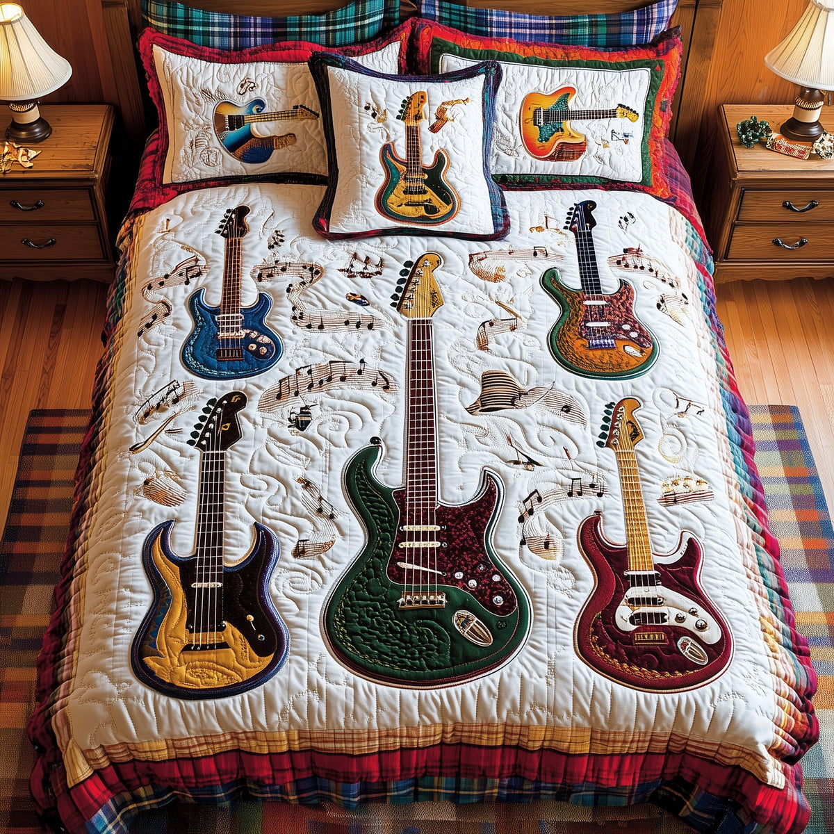 Electric Guitar Collection 3-Piece Quilted Bedding Set - Design 4 — quilt and two matching pillow shams