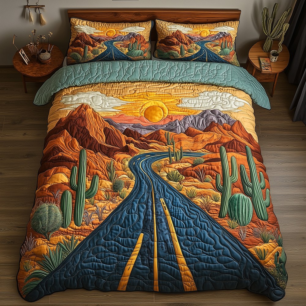 Desert Highway 3-Piece Quilted Bedding Set - Design 11 — quilt and two matching pillow shams