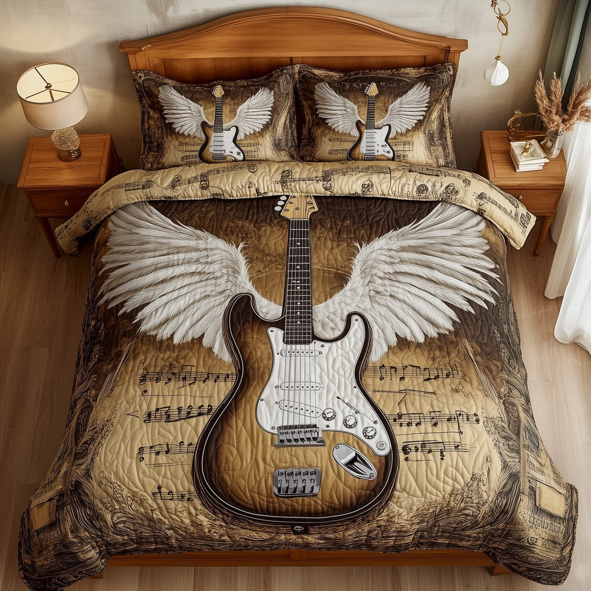 Angle Guitar 3-Piece Quilted Bedding Set - Design 3 — quilt and two matching pillow shams