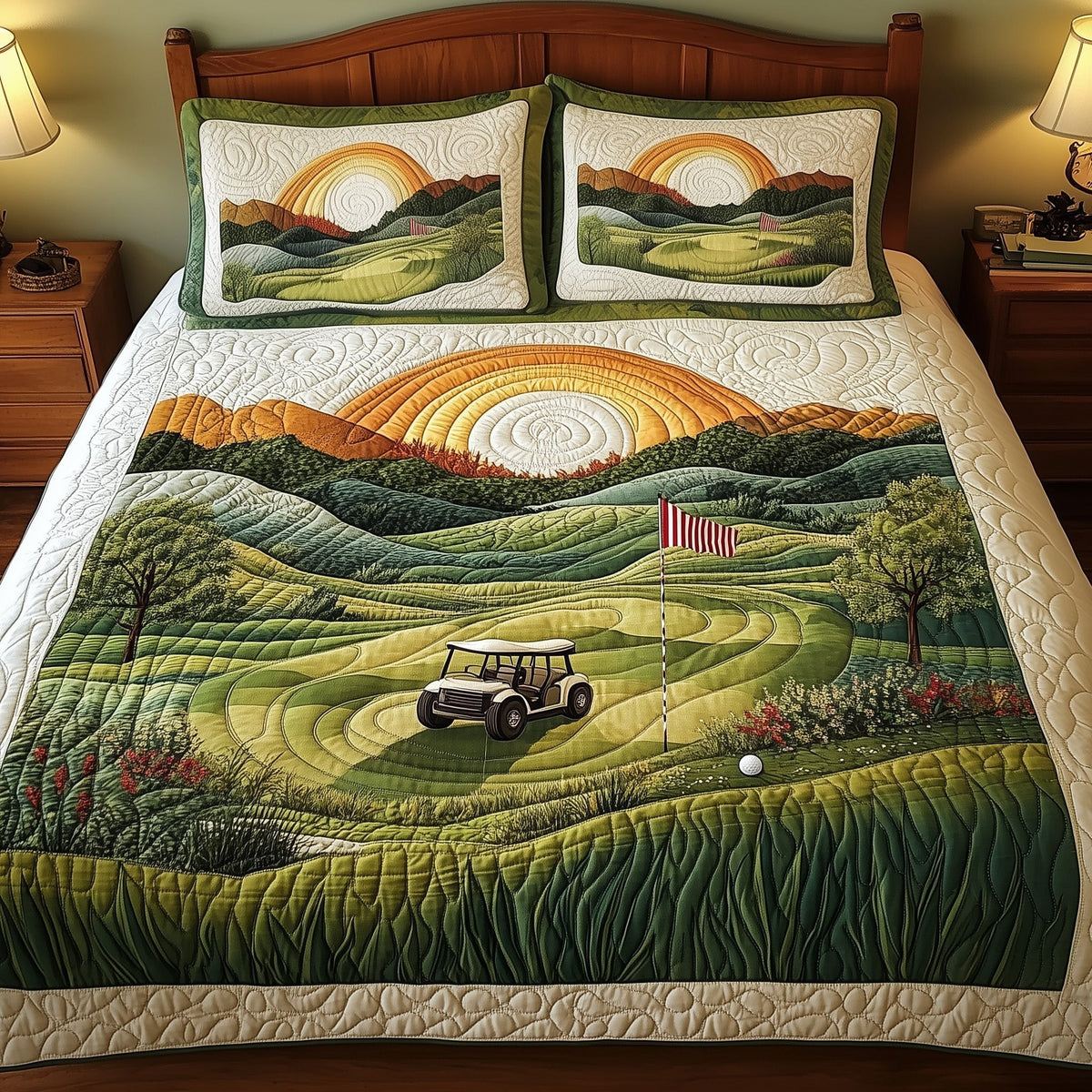 18th Hole Sunset 3-Piece Quilted Bedding Set — quilt and two matching pillow shams
