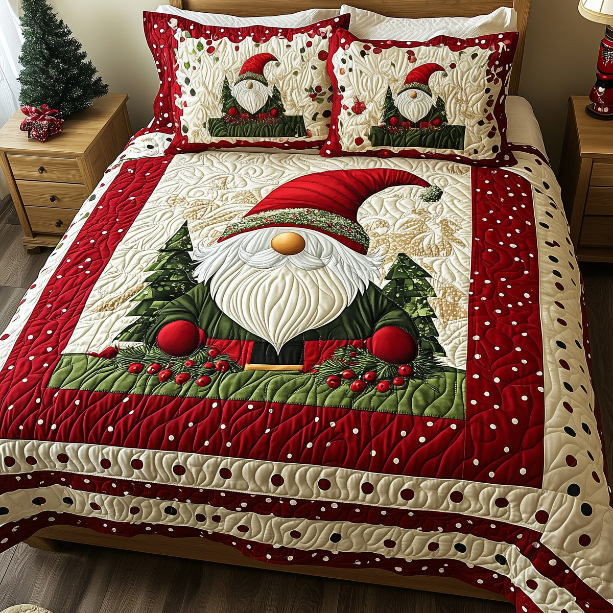 Christmas Gnome 3-Piece Quilted Bedding Set - Design 2 — quilt and two matching pillow shams
