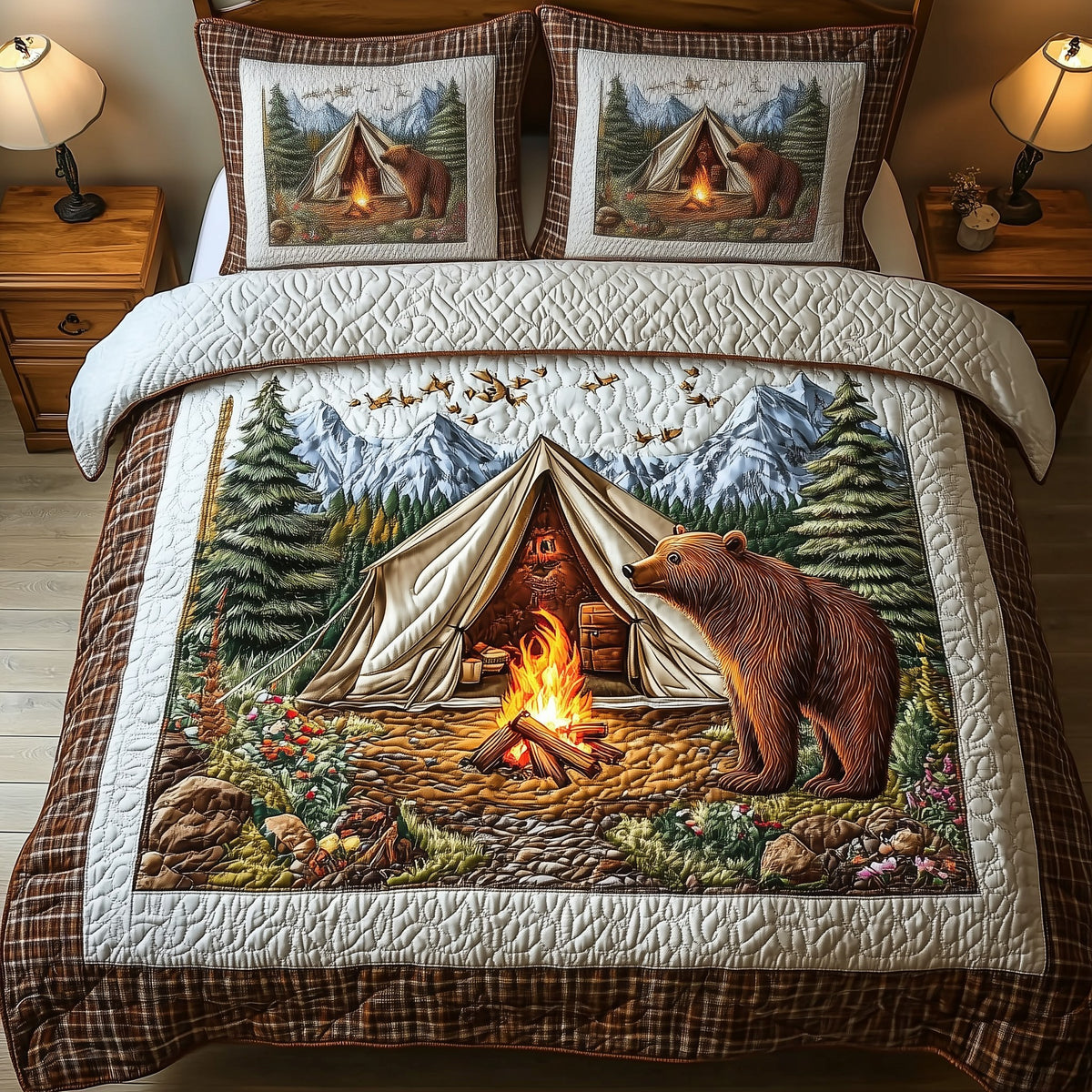 Bear Loves Camping 3-Piece Quilted Bedding Set — quilt and two matching pillow shams