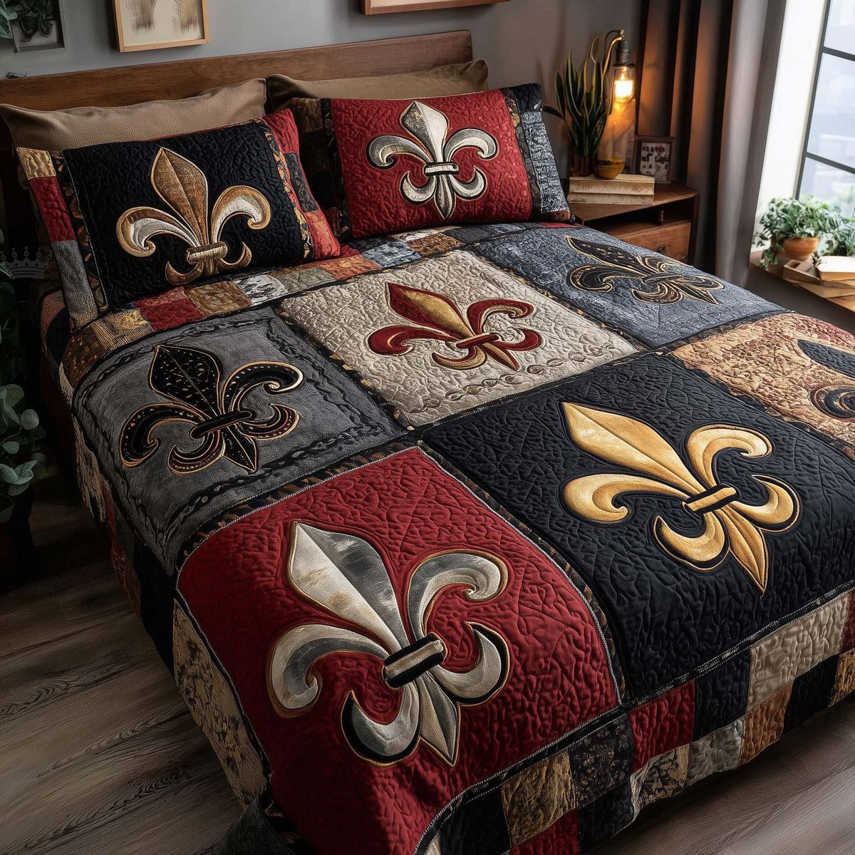 Carnival Crest 3-Piece Quilted Bedding Set - Design 5 — quilt and two matching pillow shams