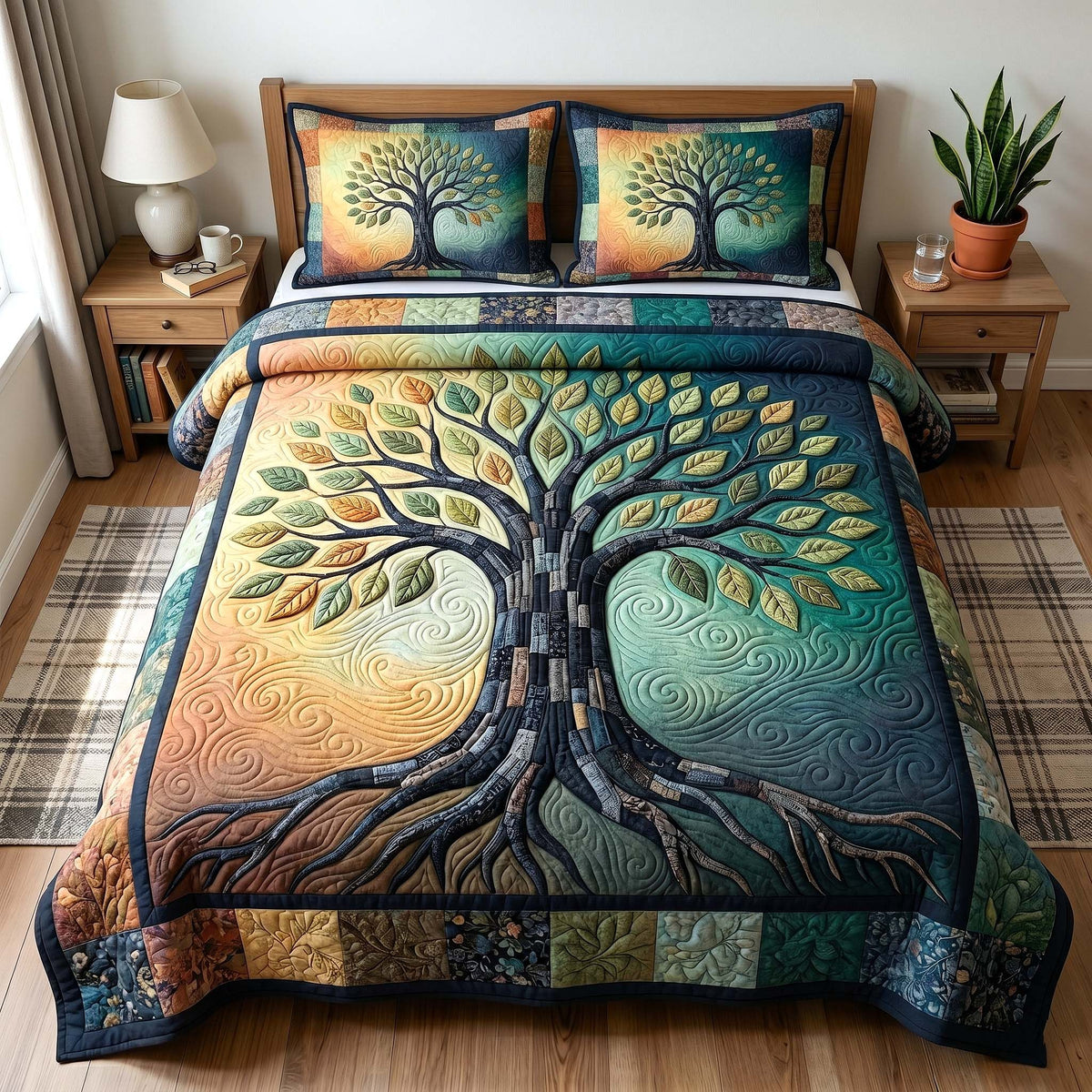 Eternal Roots 3-Piece Quilted Bedding Set - Design 3 — quilt and two matching pillow shams