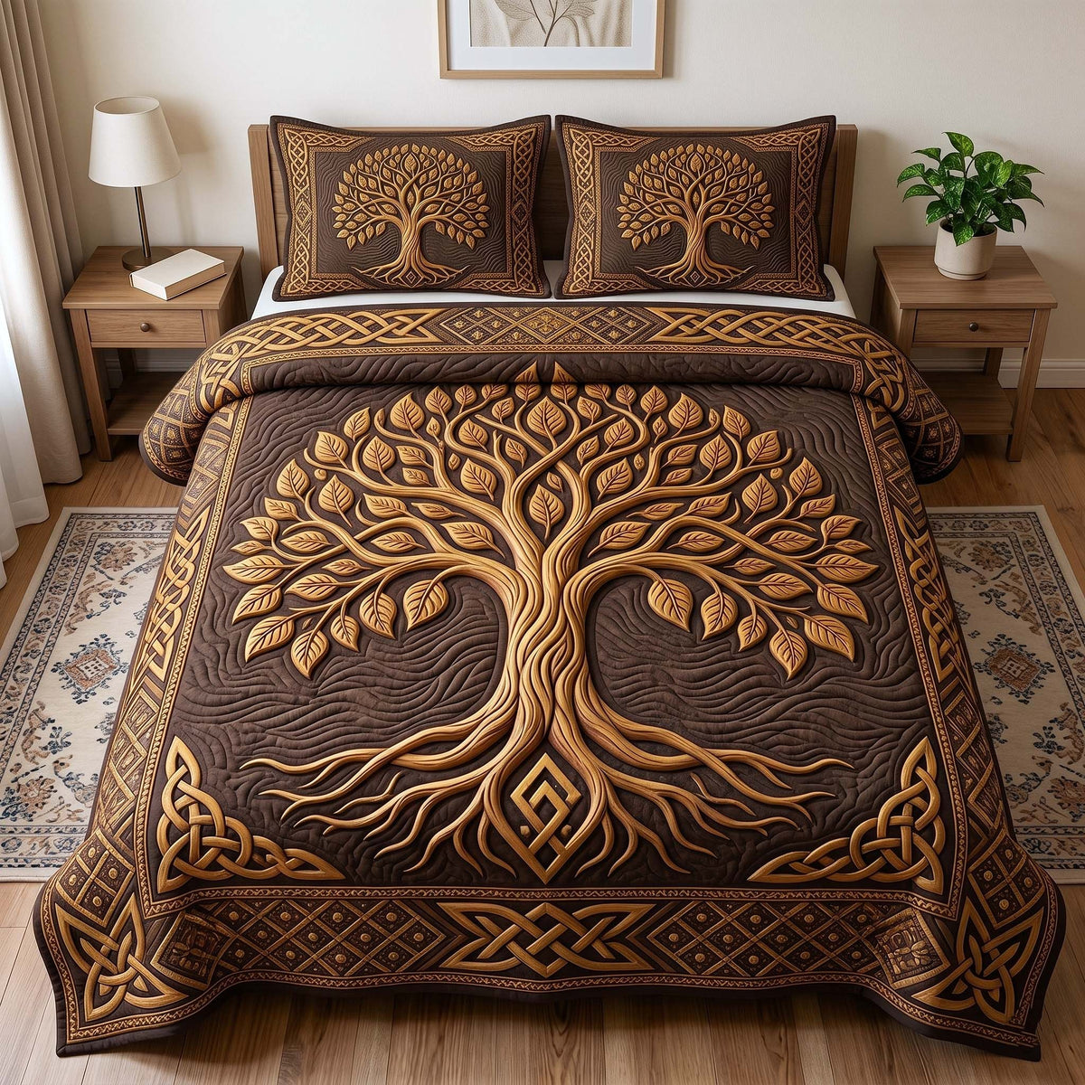 Eternal Roots 3-Piece Quilted Bedding Set - Design 5 — quilt and two matching pillow shams