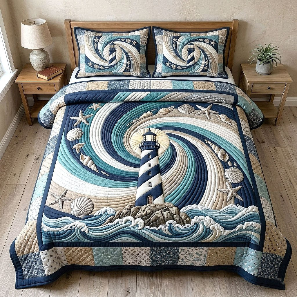Coastal Glow 3-Piece Quilted Bedding Set - Design 2 — quilt and two matching pillow shams