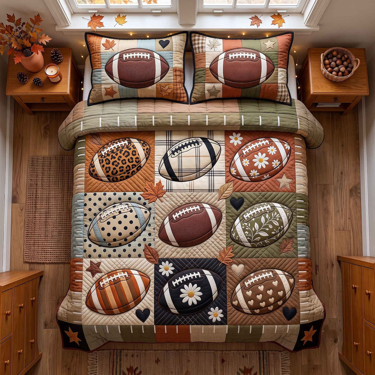 Autumn Gridiron 3-Piece Quilted Bedding Set - Design 2 — quilt and two matching pillow shams