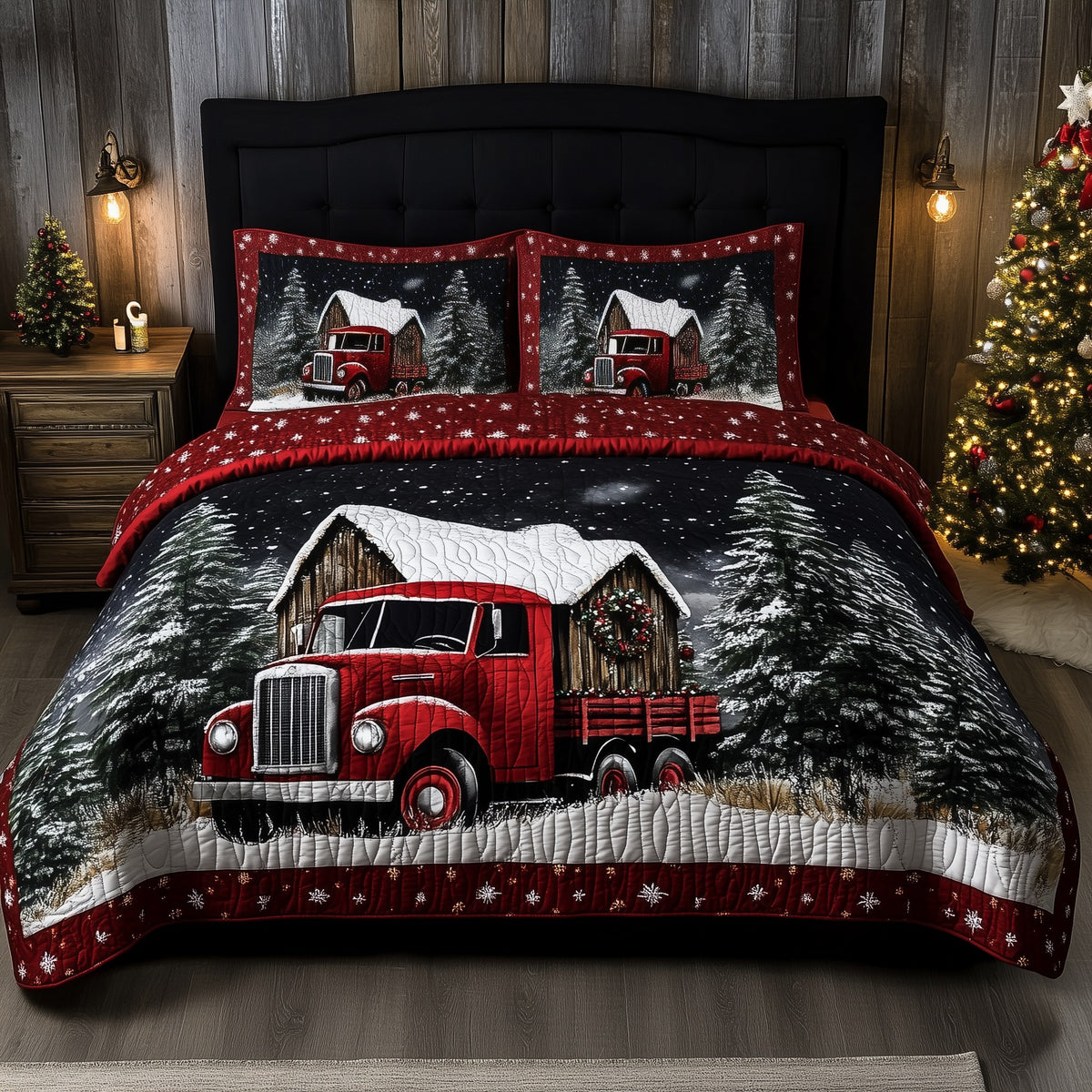 Christmas Truck 3-Piece Quilted Bedding Set - Design 10 — quilt and two matching pillow shams