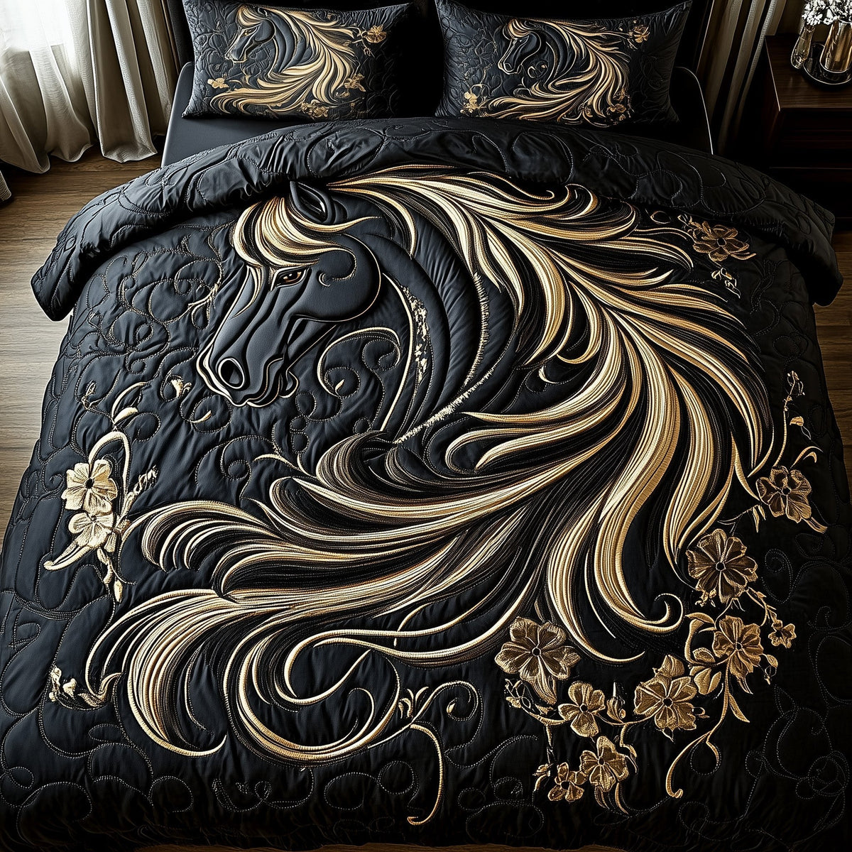 Elegant Dark Horse 3-Piece Quilted Bedding Set — quilt and two matching pillow shams