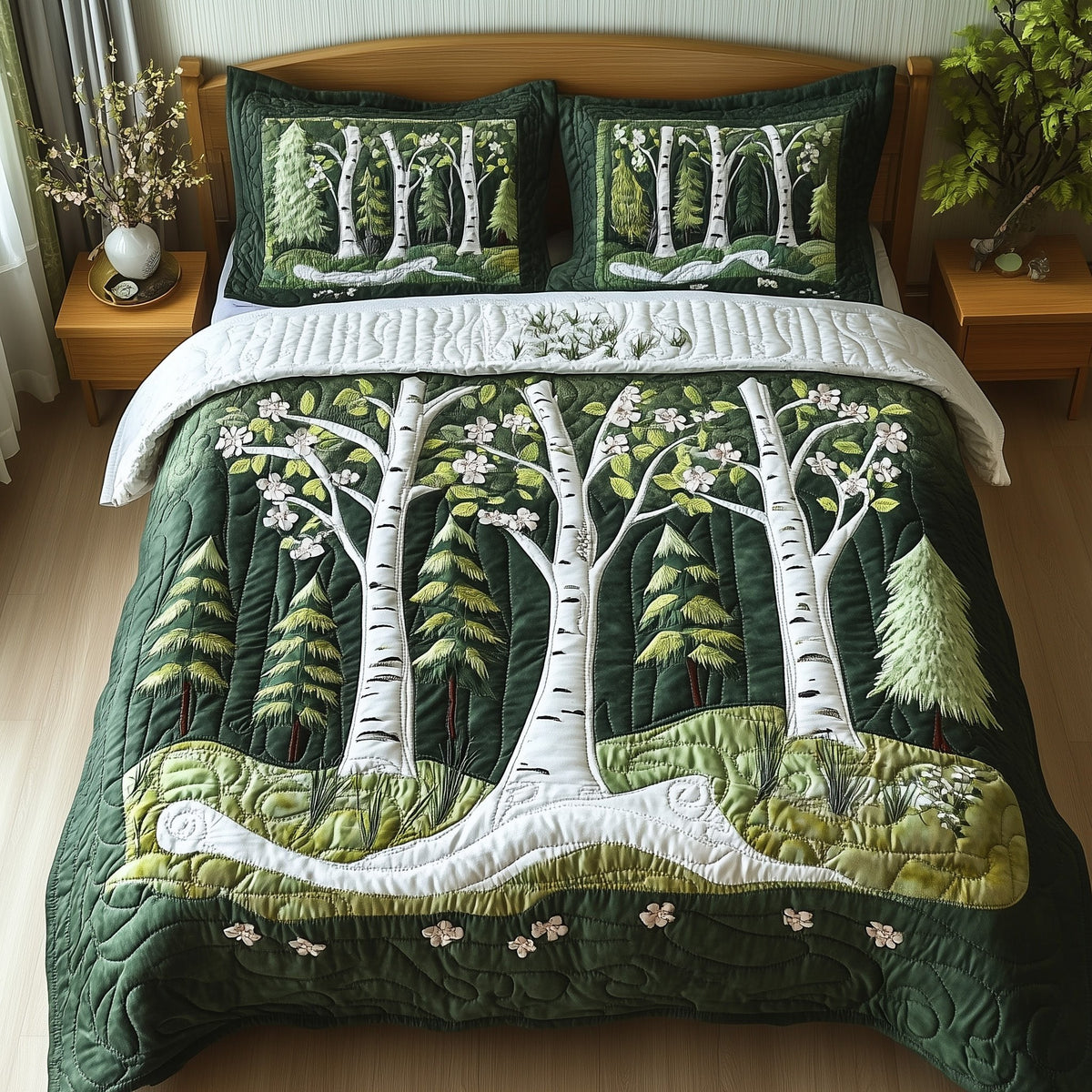 Birch Forest 3-Piece Quilted Bedding Set — quilt and two matching pillow shams