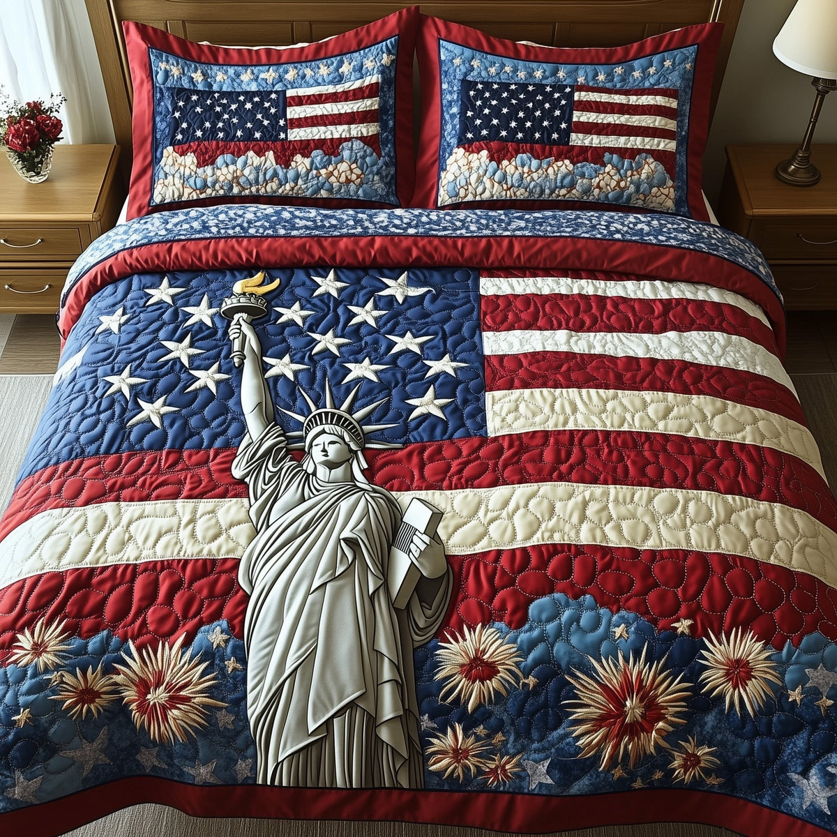 4th of July 3-Piece Quilted Bedding Set - Design 2 — quilt and two matching pillow shams
