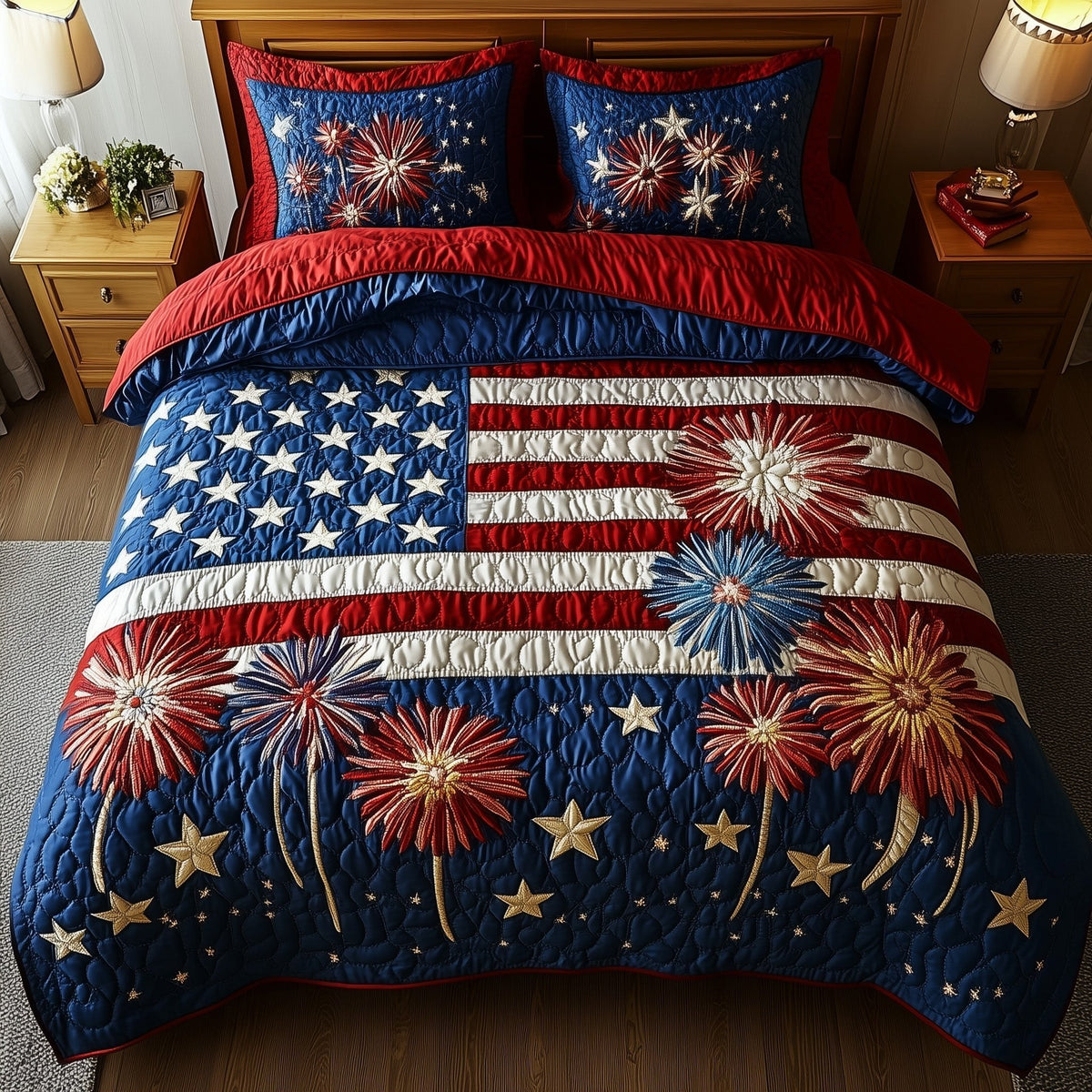 4th of July 3-Piece Quilted Bedding Set - Design 3 — quilt and two matching pillow shams