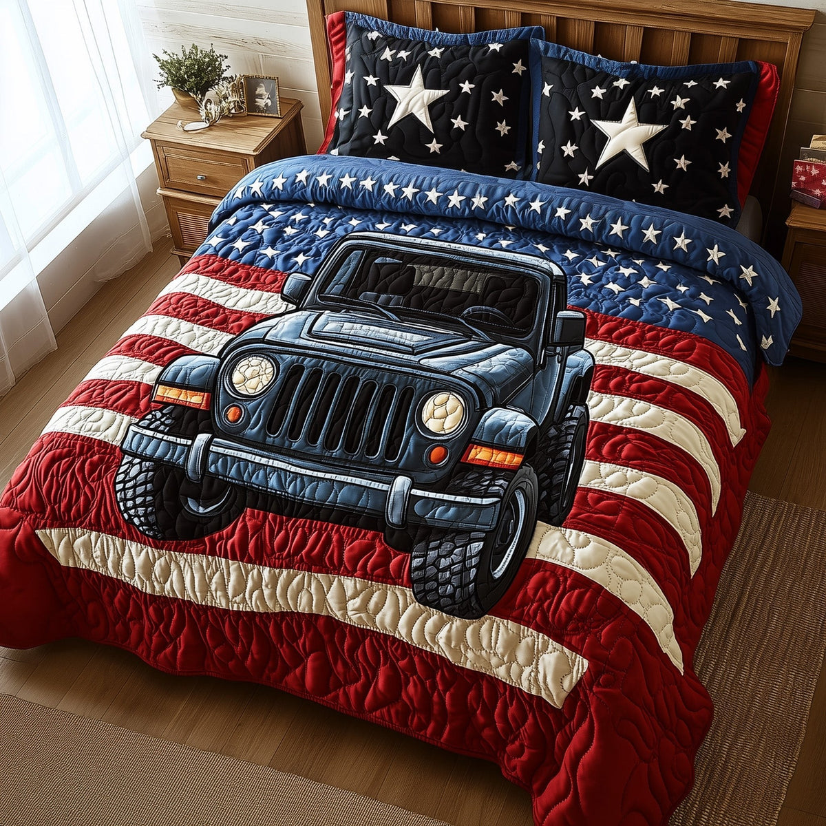 American Steel 3-Piece Quilted Bedding Set — quilt and two matching pillow shams