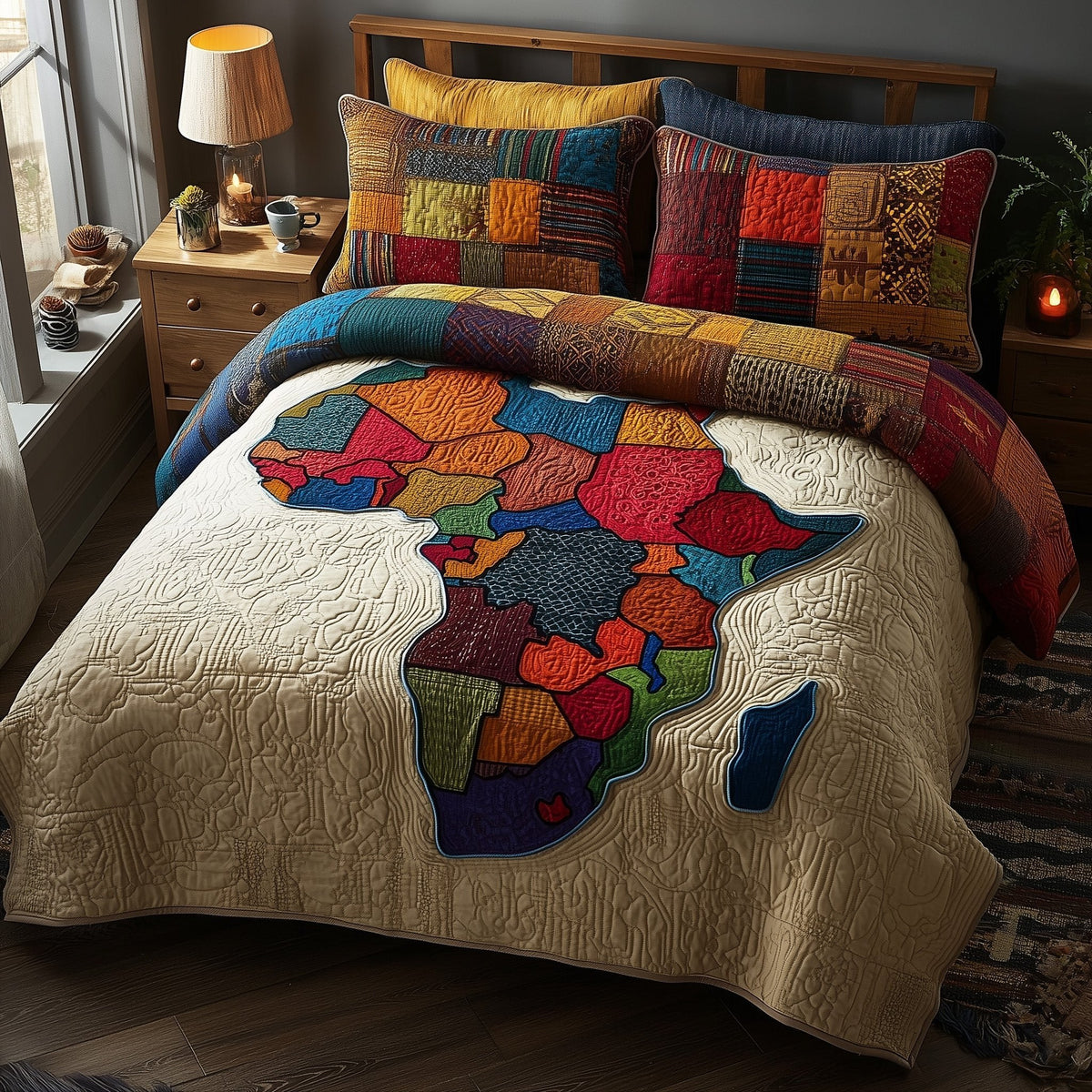 African Heritage 3-Piece Quilted Bedding Set - Design 24 — quilt and two matching pillow shams
