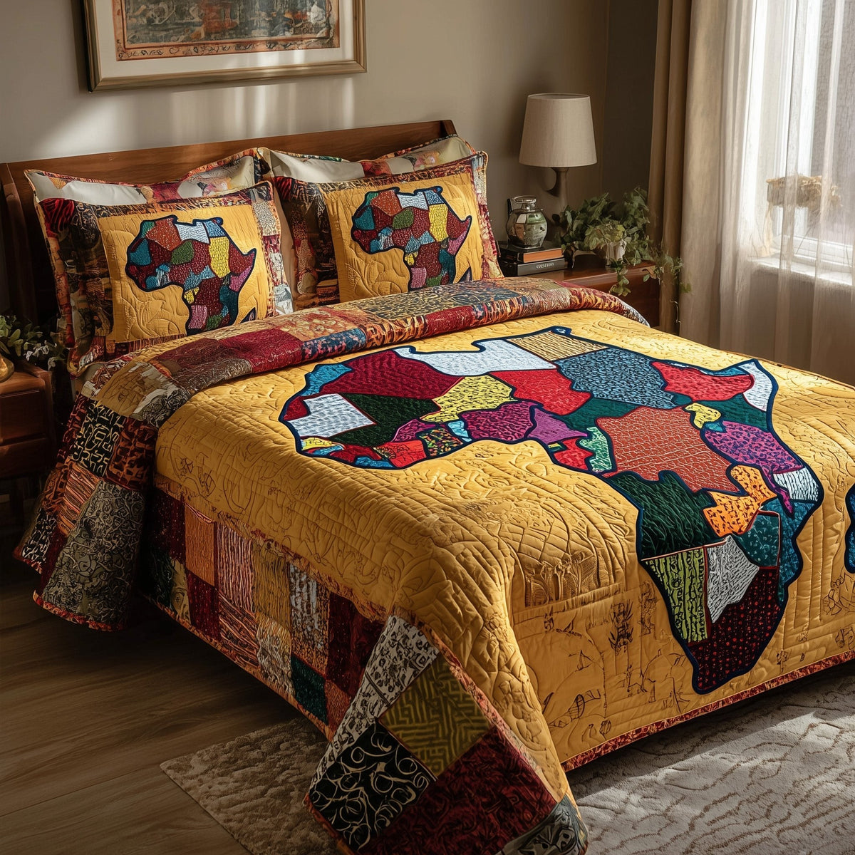 African Heritage 3-Piece Quilted Bedding Set - Design 25 — quilt and two matching pillow shams