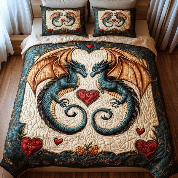 Eternal Wings quilted 3-piece bedding set on a made bed with two matching pillow shams