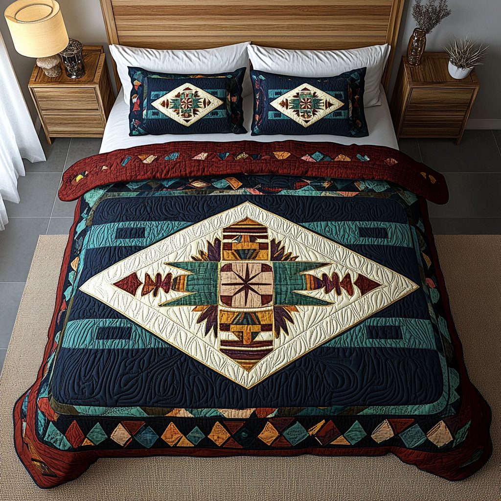 Adobe Dream quilted 3-piece bedding set on a made bed with two matching pillow shams
