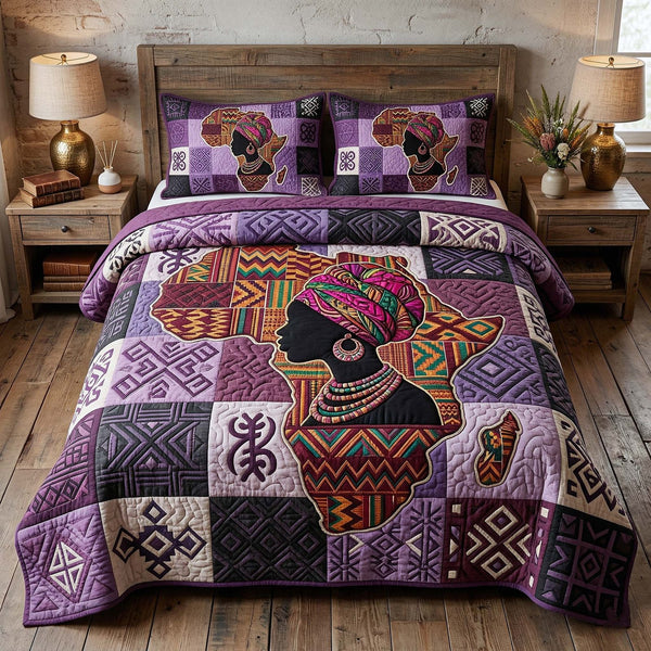 Africa Legacy quilted 3-piece bedding set on a made bed with two matching pillow shams