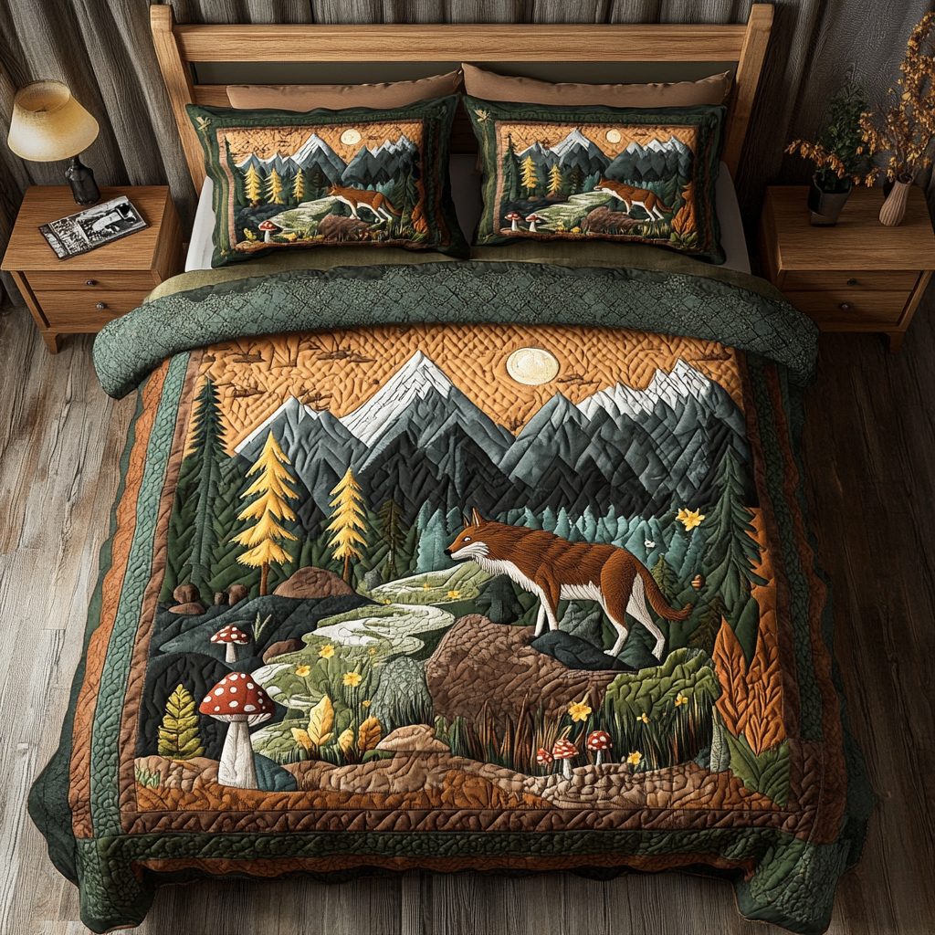 Alpine Echo quilted 3-piece bedding set on a made bed with two matching pillow shams