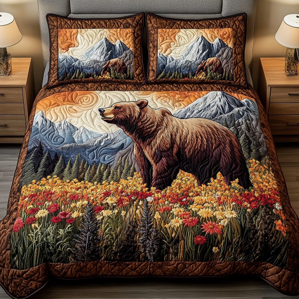 Alpine Majesty quilted 3-piece bedding set on a made bed with two matching pillow shams