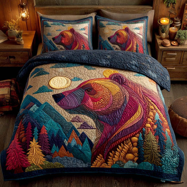 Amber Blaze quilted 3-piece bedding set on a made bed with two matching pillow shams