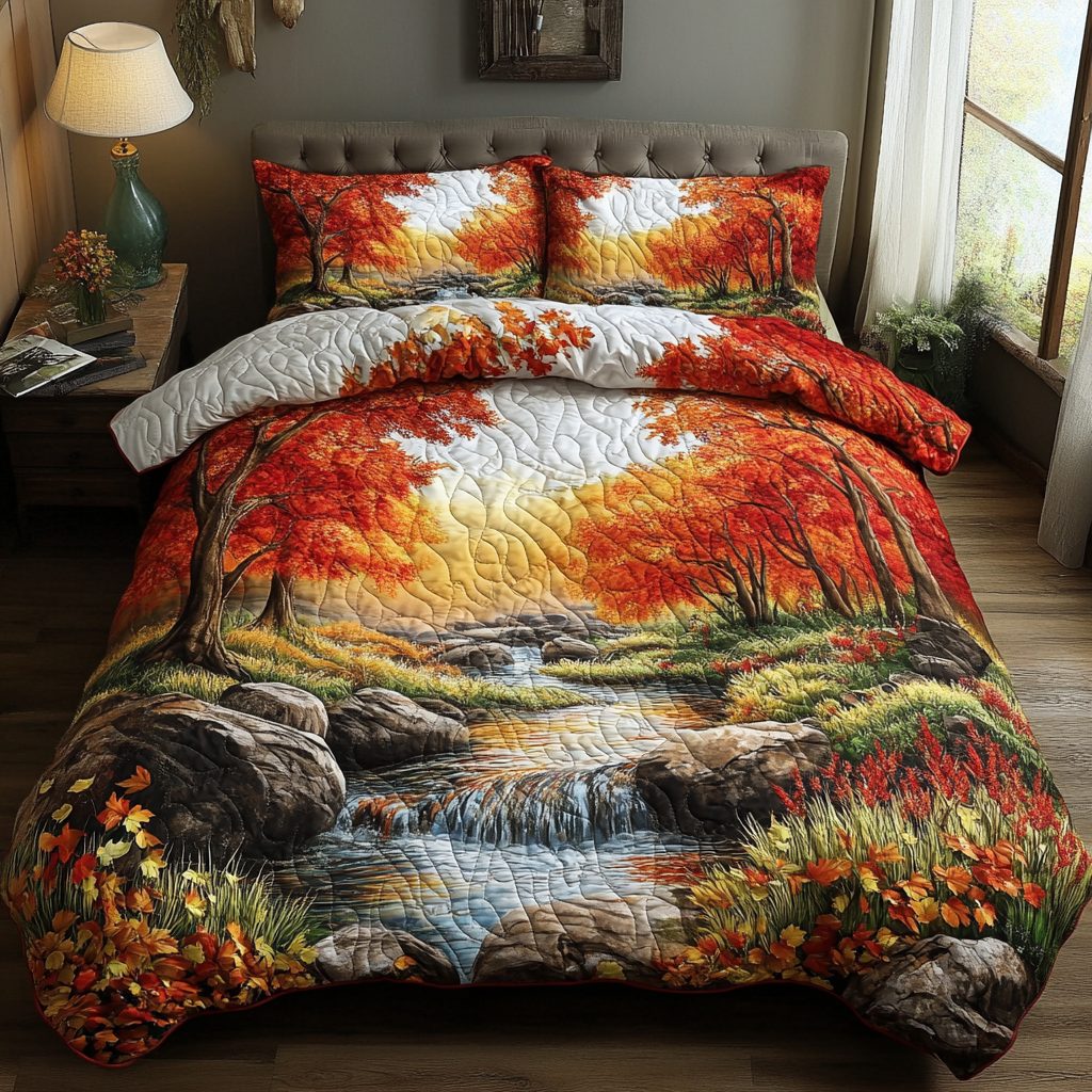 Amber Creek quilted 3-piece bedding set on a made bed with two matching pillow shams