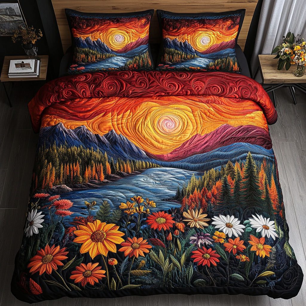 Amber Valley quilted 3-piece bedding set on a made bed with two matching pillow shams