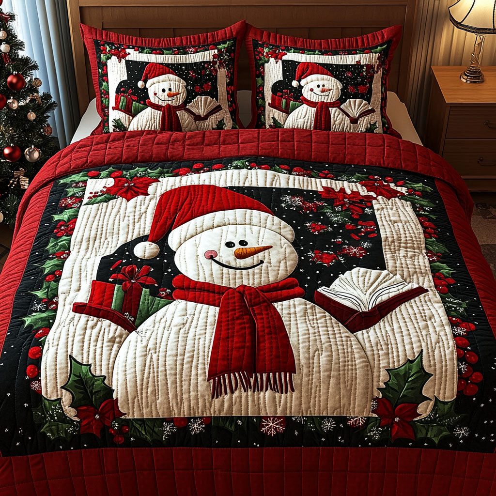 Arctic Bliss quilted 3-piece bedding set on a made bed with two matching pillow shams