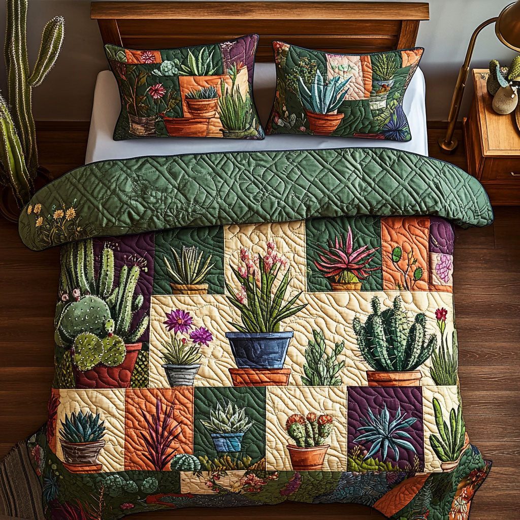 Arid Elegance quilted 3-piece bedding set on a made bed with two matching pillow shams