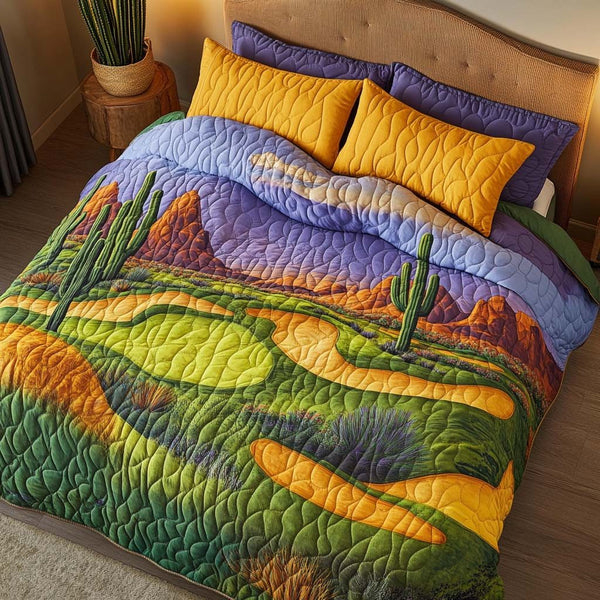Arizona Golf Escape quilted 3-piece bedding set on a made bed with two matching pillow shams
