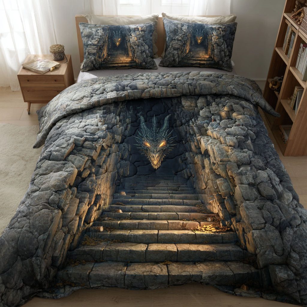 Ascend Gate quilted 3-piece bedding set on a made bed with two matching pillow shams