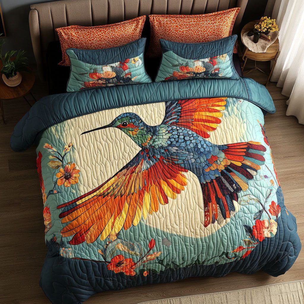 Autumn Breeze quilted 3-piece bedding set on a made bed with two matching pillow shams