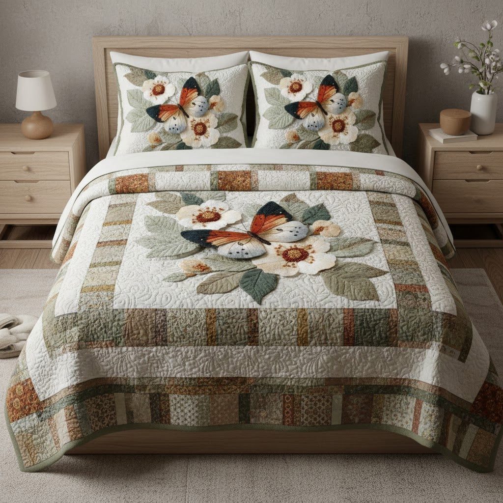 Autumnwing quilted 3-piece bedding set on a made bed with two matching pillow shams