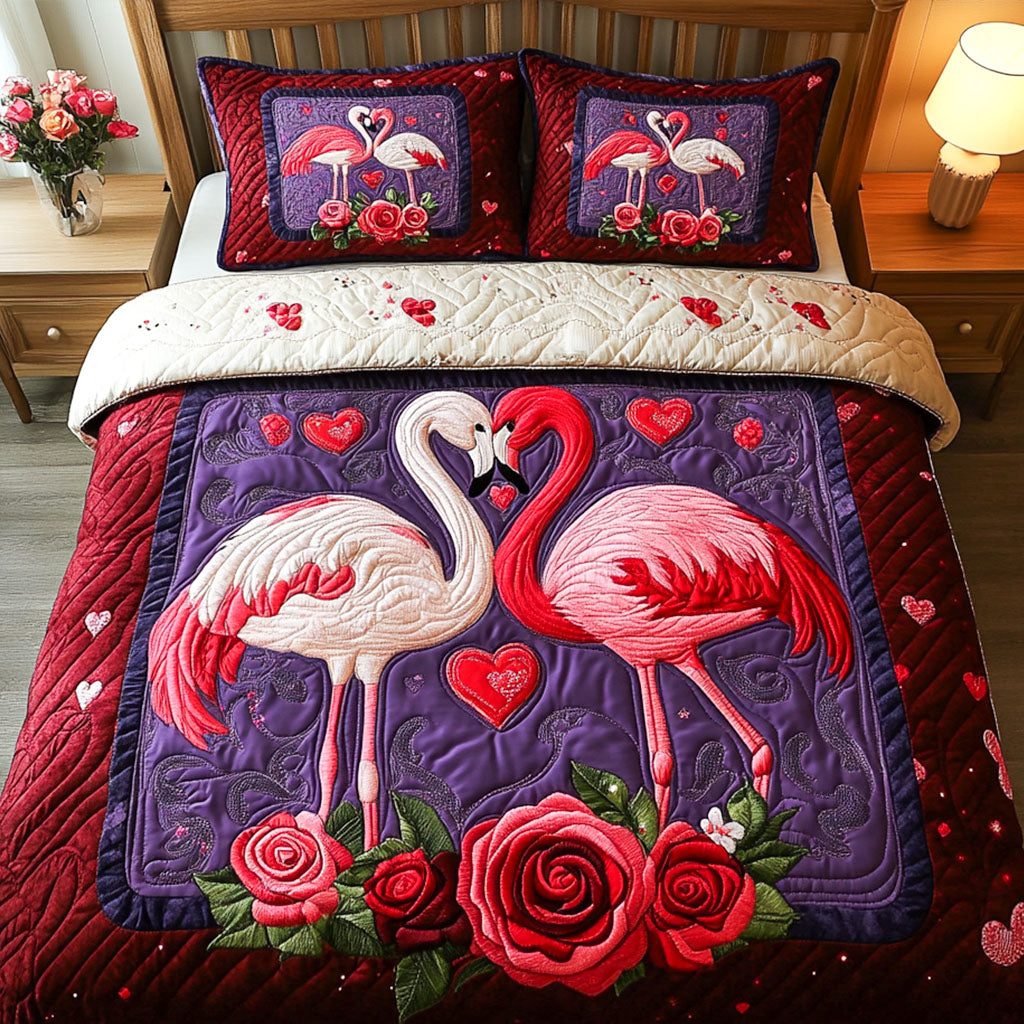 Best Buddies quilted 3-piece bedding set on a made bed with two matching pillow shams